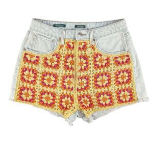 Wild Fable Highest Rise Cutoff Jean Shorts Yellow Orange Crochet Size 8